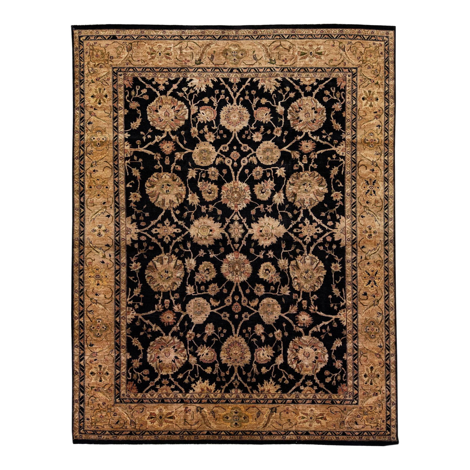 Peshawar Handmade Wool Rug Black Floral Design 11'7" x 14'8" (1 of 7)