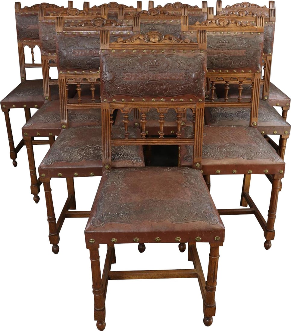 1900 Antique Walnut Dining Chair Henry II Style (1 of 8)