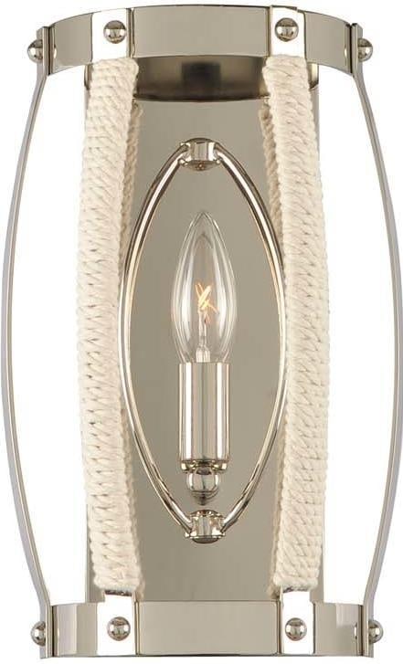 Kalco Modern Coastal Polished Nickel 1-Light Wall Sconce: Kalco Modern Coastal Polished Nickel 1-Light Wall Sconce Illuminate your space with this Modern Coastal Style Wall Sconce, featuring a sleek polished nickel finish. This stylish sconce is designed to