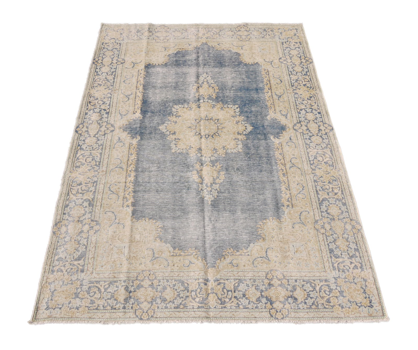 Luxurious Hand-Knotted 5.9 x 8.9 Blue Area Rug Iran Kerman Design (1 of 6)