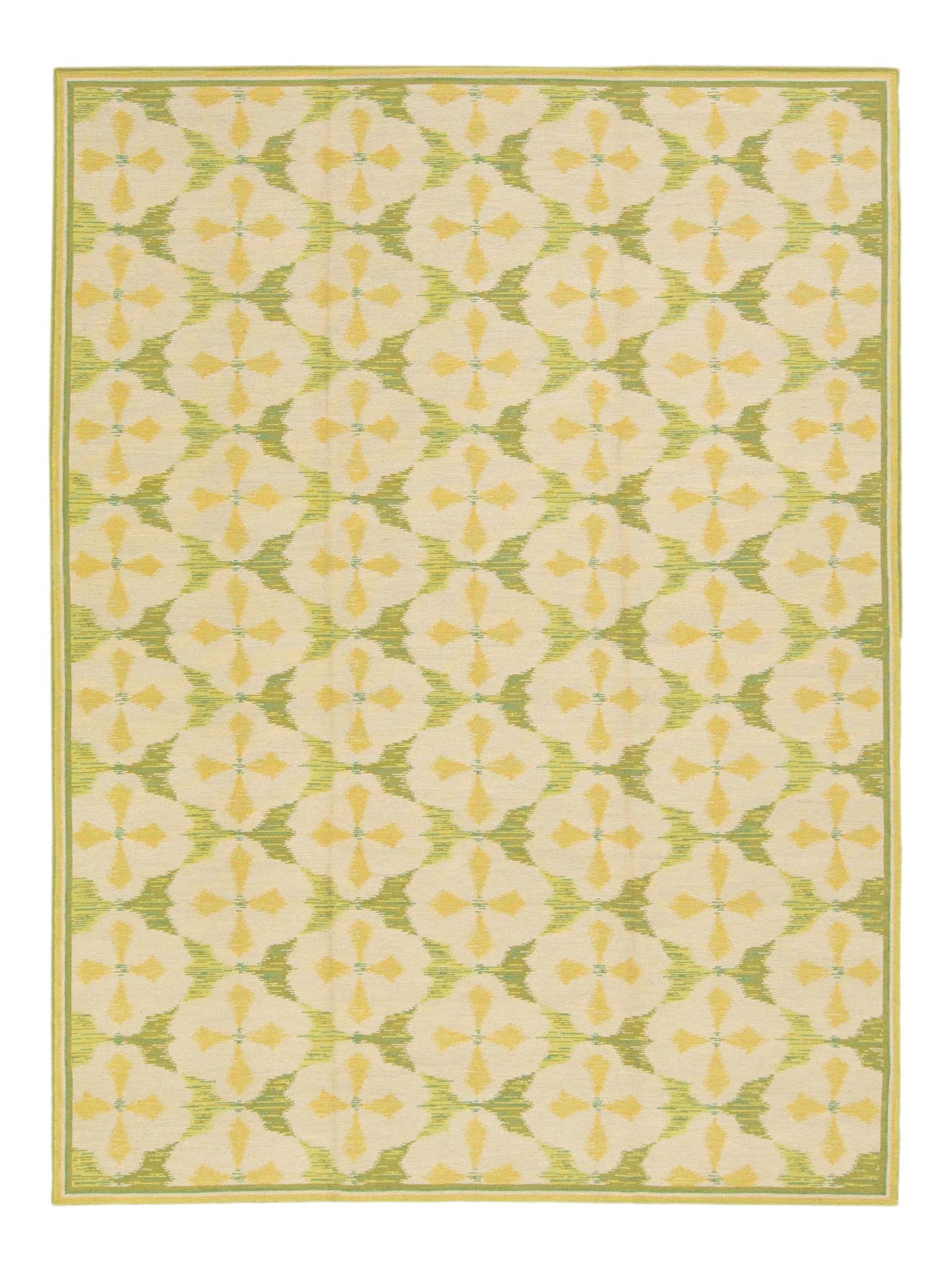 Vintage Portuguese Arraiolos Green Wool Rug 8'11 x 12 Floral Design (1 of 10)