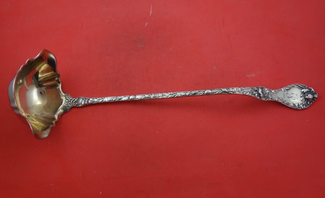 Reed & Barton Les Cinq Fleurs Sterling Silver Punch Ladle 14 3/8 Gold Washed Poppy Handle (1 of 3)