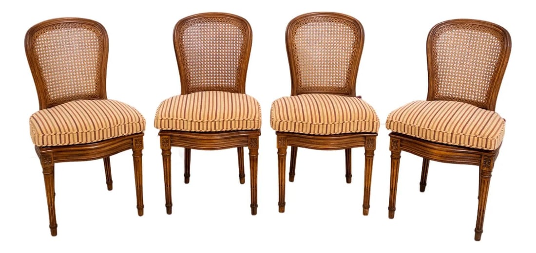 Set of 4 Louis XV Mahogany Cane Chairs with Cushions (1 of 10)