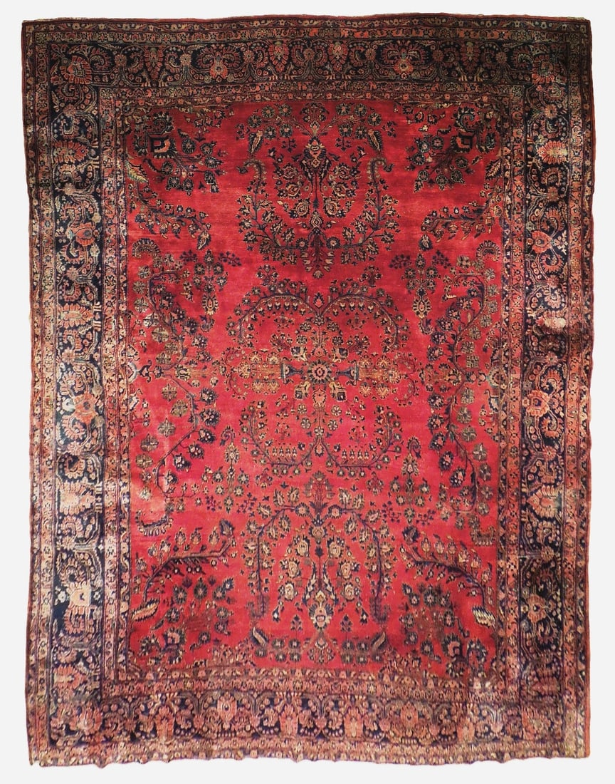 10.3 x 13.6 Handcrafted Antique Persian Sarouk Area Rug Red Blue (1 of 6)