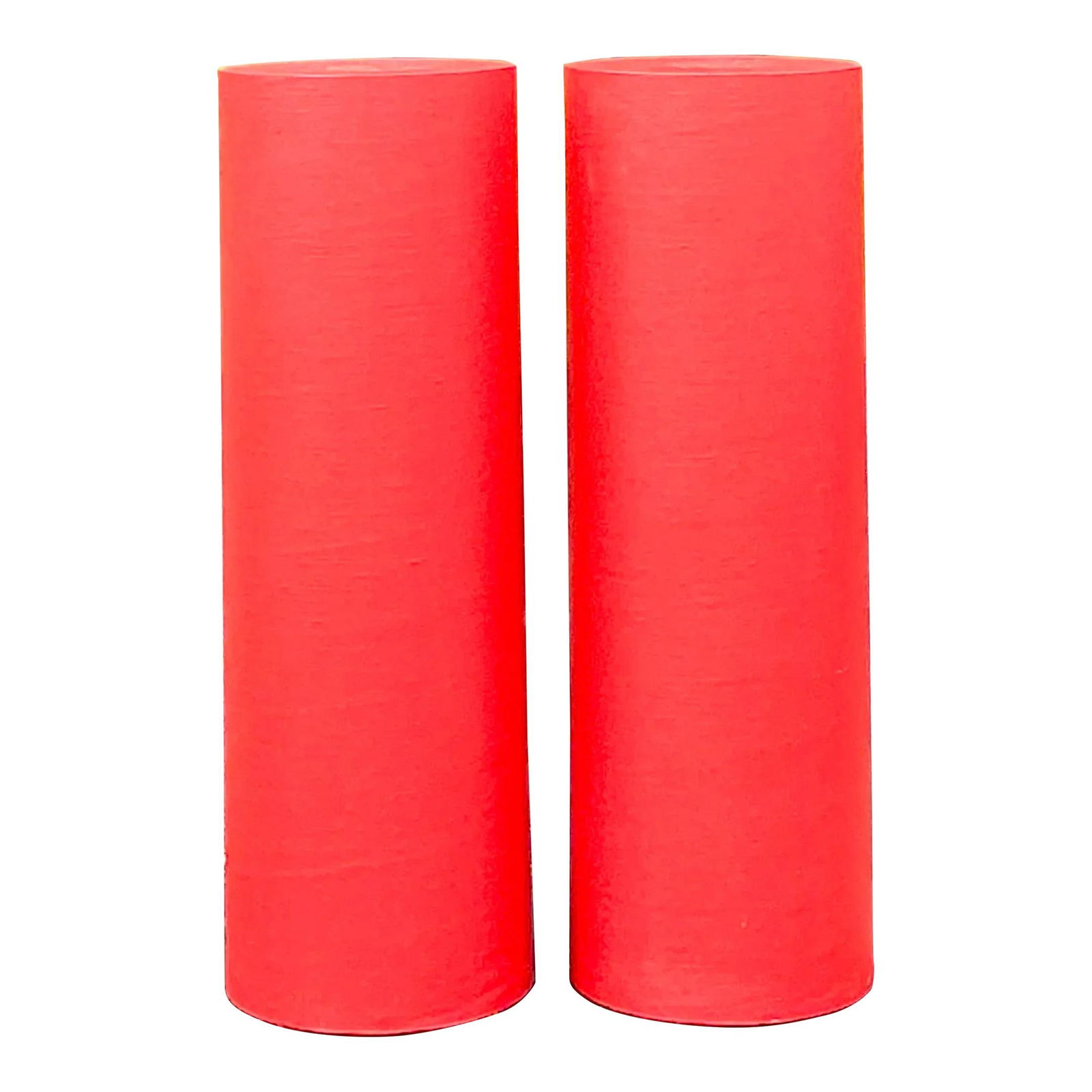 Pair of Vintage Boho Grasscloth Cylinder Pedestals Red 38.25 in: Pair of Vintage Boho Grasscloth Cylinder Pedestals Red 38.25 in Enhance your home decor with this stunning pair of Vintage Boho Grasscloth Cylinder Pedestals. Wrapped in richly textured grasscloth, th