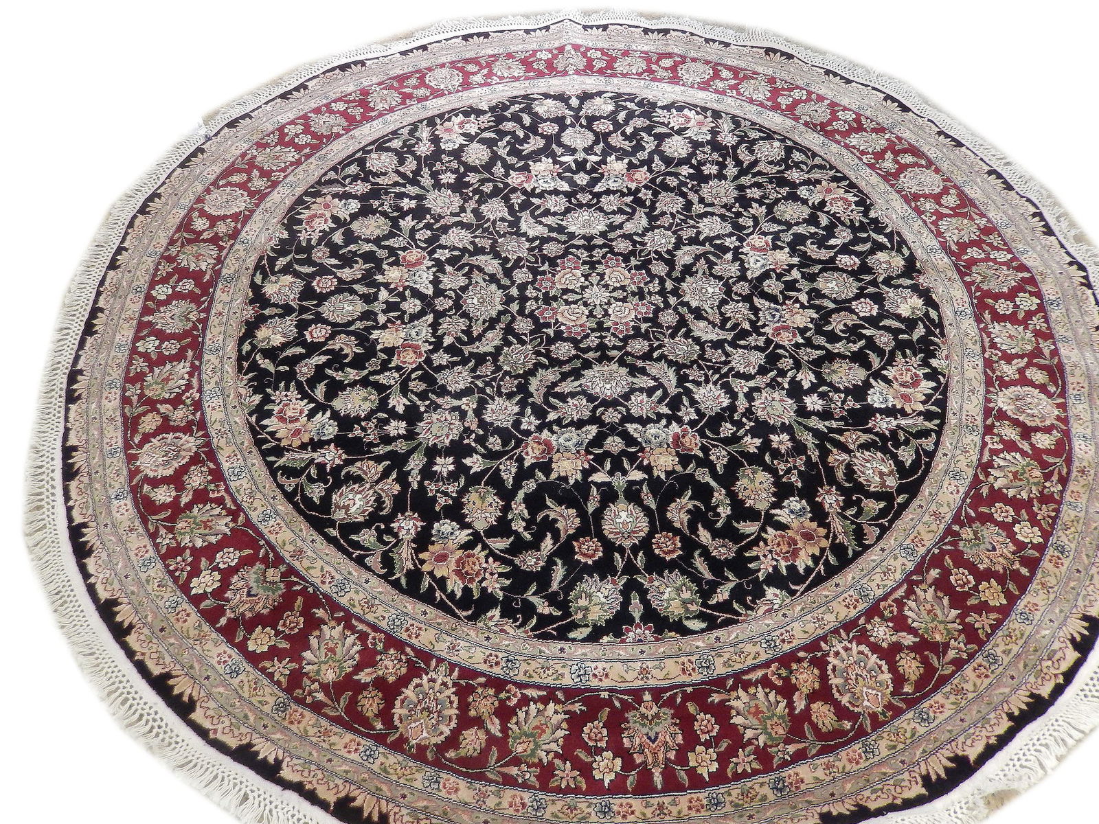 7.11 x 8.3 Round Hand Knotted Wool Silk Rug Fine Weave Black (1 of 6)