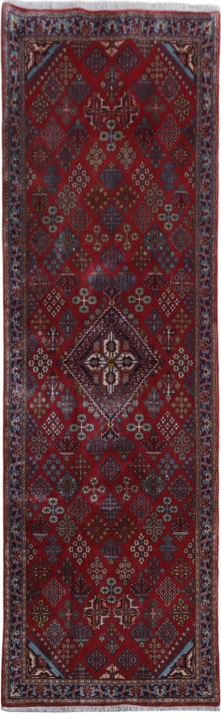 Exquisite 4' x 12' Red Handmade Persian Meymeh Runner Rug: Exquisite 4' x 12' Red Handmade Persian Meymeh Runner Rug Free continental US Shipping Transform your space with this exquisite Red Handmade Persian Meymeh Runner Rug, expertly crafted by talented Per