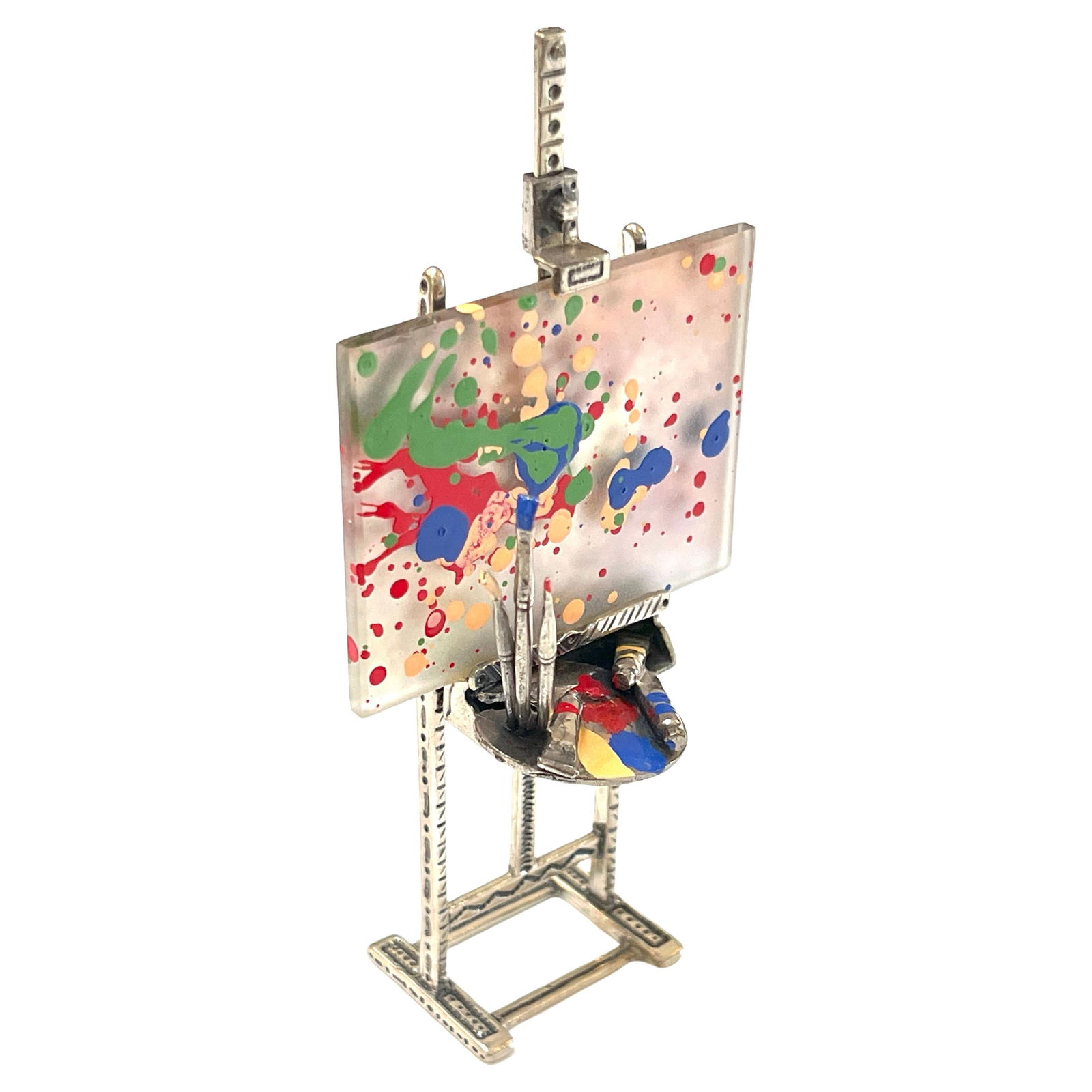 .800 Silver Miniature Artist Easel Trompe l'oeil Sculpture Italy 1980s (1 of 15)