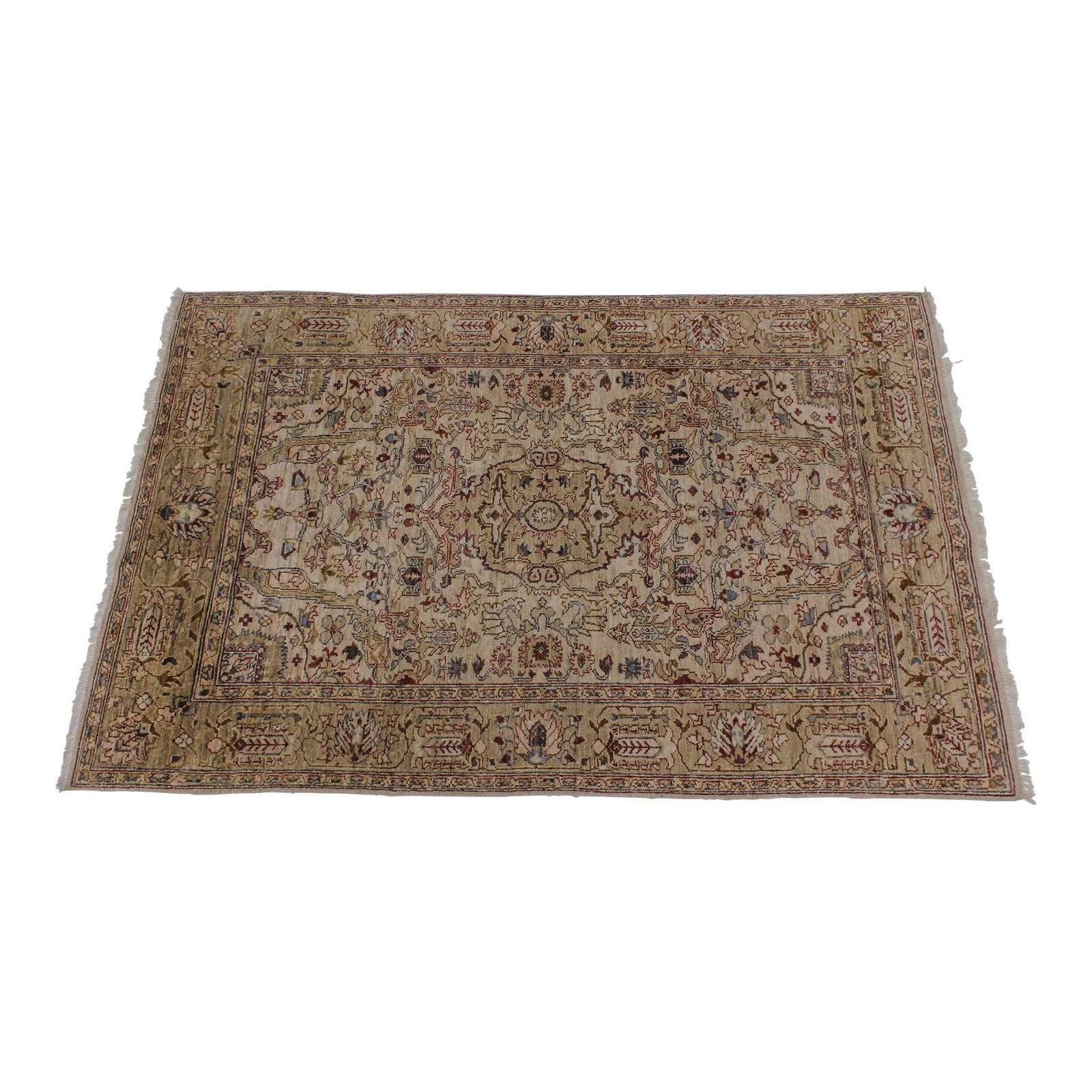 Vintage Hand Woven 4.5 x 6.5 Red Wool Area Rug: Vintage Hand Woven 4.5 x 6.5 Red Wool Area Rug This stunning hand-woven area rug measures approximately 4.5 x 6.5 feet and features a beautiful array of earth tone colors. Crafted from 100% wool, this