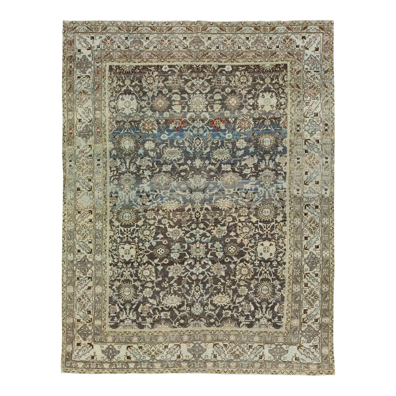 Antique Malayer Hand-Knotted Wool Rug 8'11 x 11'4 Brown Beige Floral Design (1 of 10)