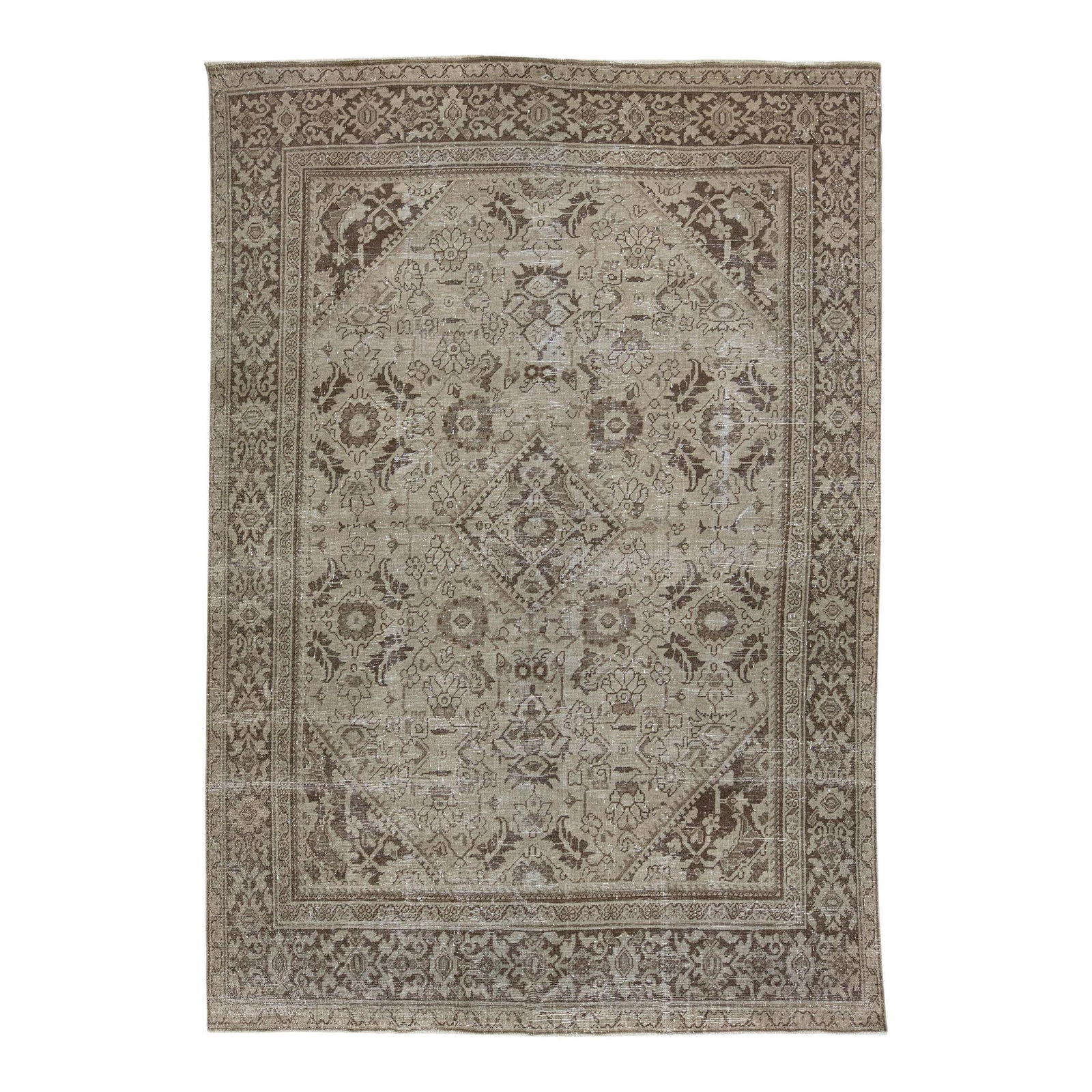 Antique Mahal Handmade Beige Brown Wool Rug 8'6 x 12'4 Floral Design (1 of 8)