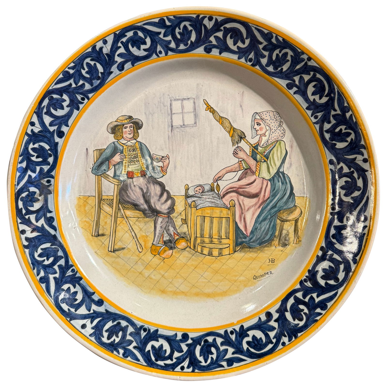 Circa 1920 HB Quimper Hand Painted Faience Platter 12.5" (1 of 8)