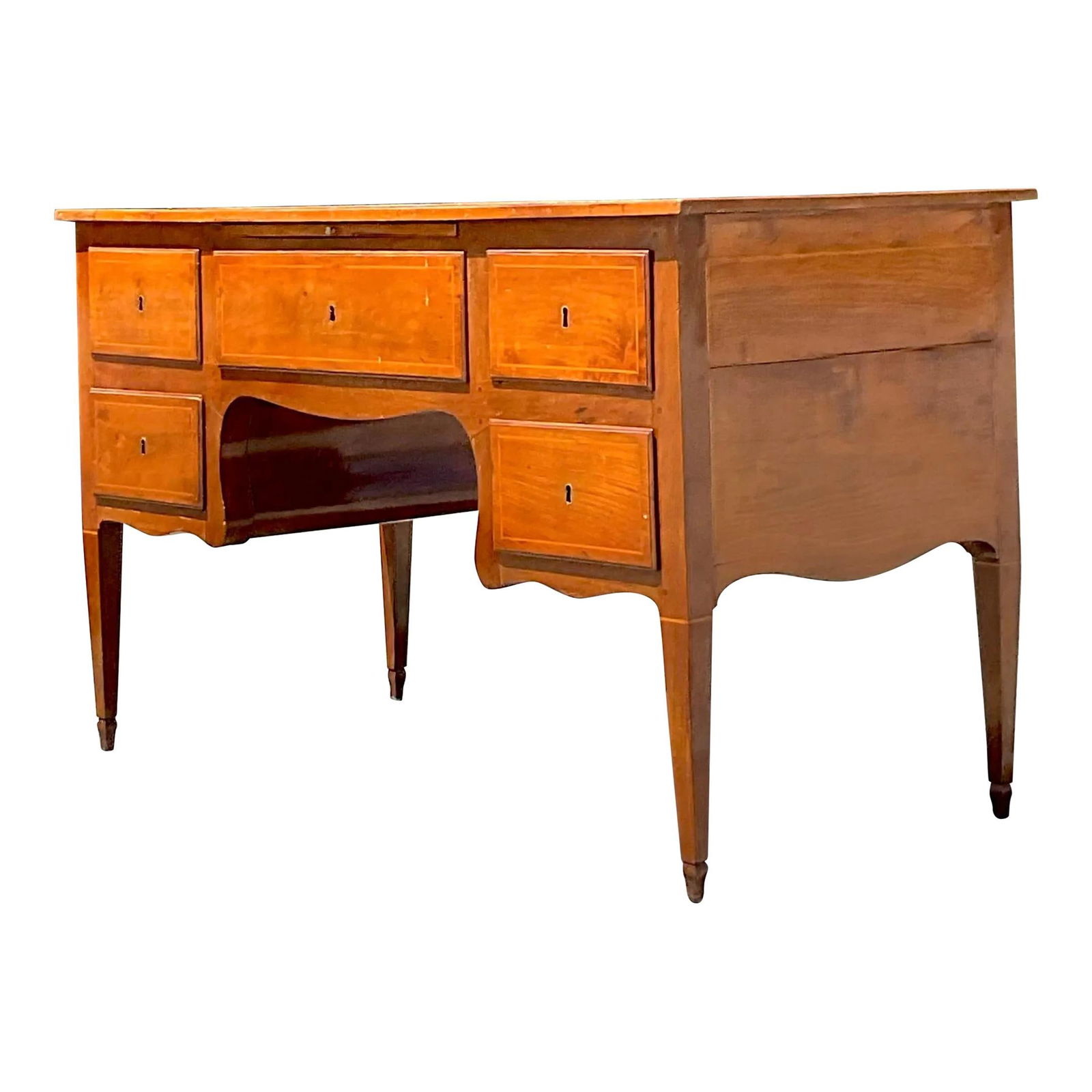 Vintage Italian Inlay Partners Desk Chocolate Embossed Leather Wood (1 of 10)