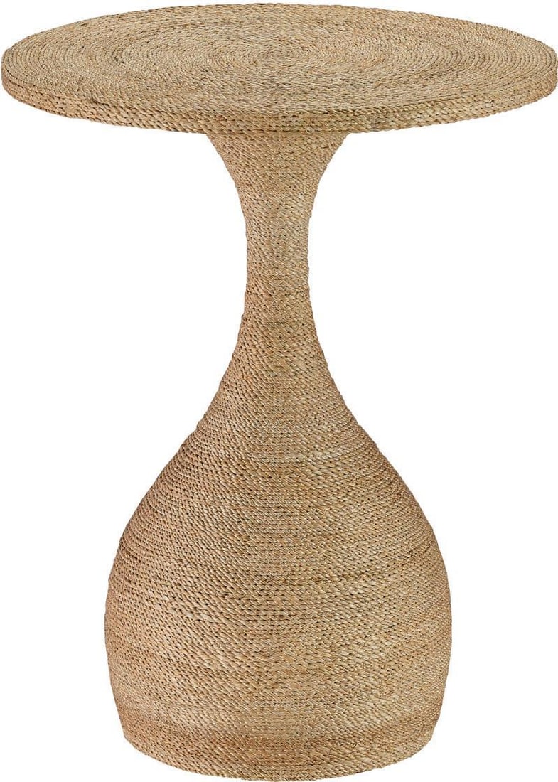 Mid-Century Modern Chic Simo Accent Table Abaca Rope Hourglass Base: Mid-Century Modern Chic Simo Accent Table Abaca Rope Hourglass Base Enhance your living space with the Chic Simo Accent Table, featuring a stylish hourglass base crafted from natural abaca rope and en