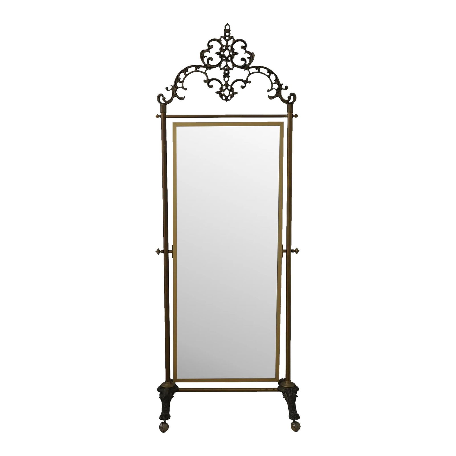 Elegant French Victorian Cheval Mirror Brass Iron Base 90" Tall (1 of 10)