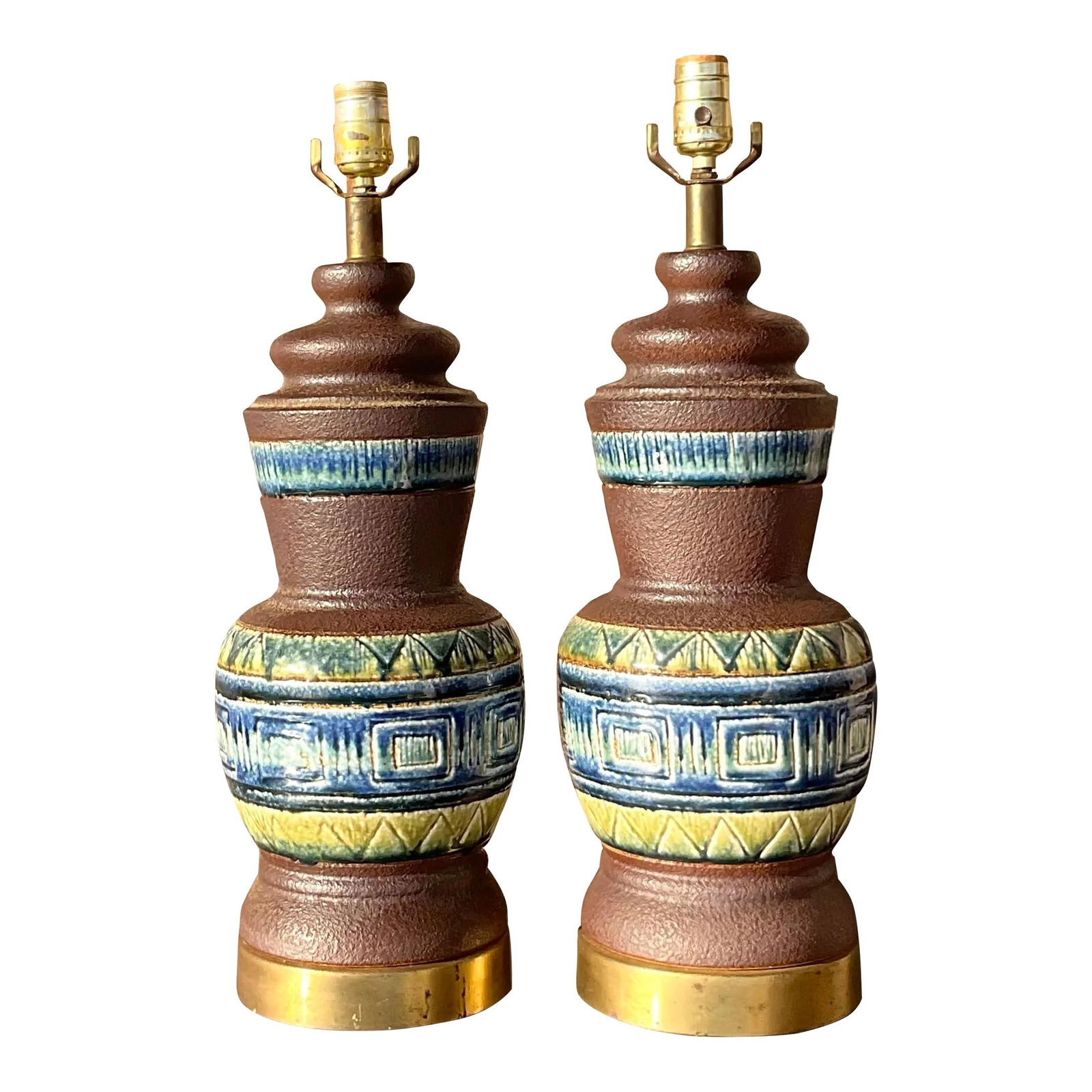 Mid Century Modern Ceramic Table Lamps Pair with Brass Plinths (1 of 5)