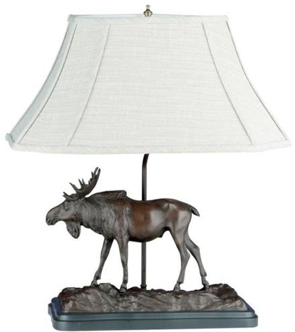 Rustic Lodge Style Bull Moose Table Lamp White Finish (1 of 1)