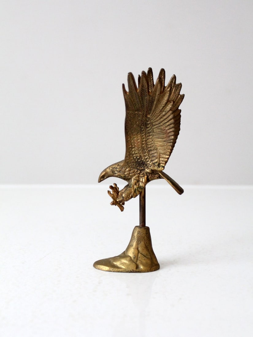 Vintage Brass Eagle Sculpture 8 Inch Detailed Patina Figurine (1 of 10)