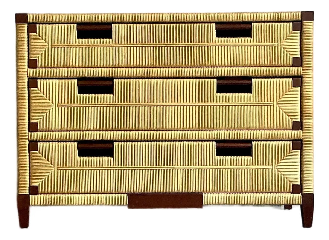 Mahogany and Rattan Commode by John Hutton for Donghia Three Drawer Boho Chest (1 of 8)