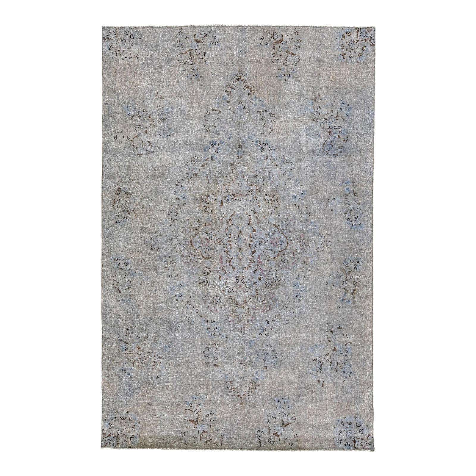 Vintage Persian Overdyed Gray Wool Rug 5'3 x 8'2 Medallion Design: Vintage Persian Overdyed Gray Wool Rug 5'3 x 8'2 Medallion Design This exquisite vintage Persian rug features a stunning overdyed gray field adorned with multicolor accents in a captivating all-over m