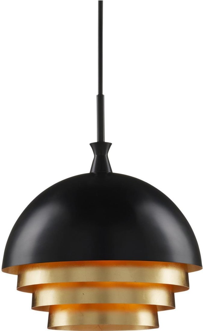 Contemporary Black Gold Pendant Light by Currey Dimmable 3 Bulb 21H (1 of 3)