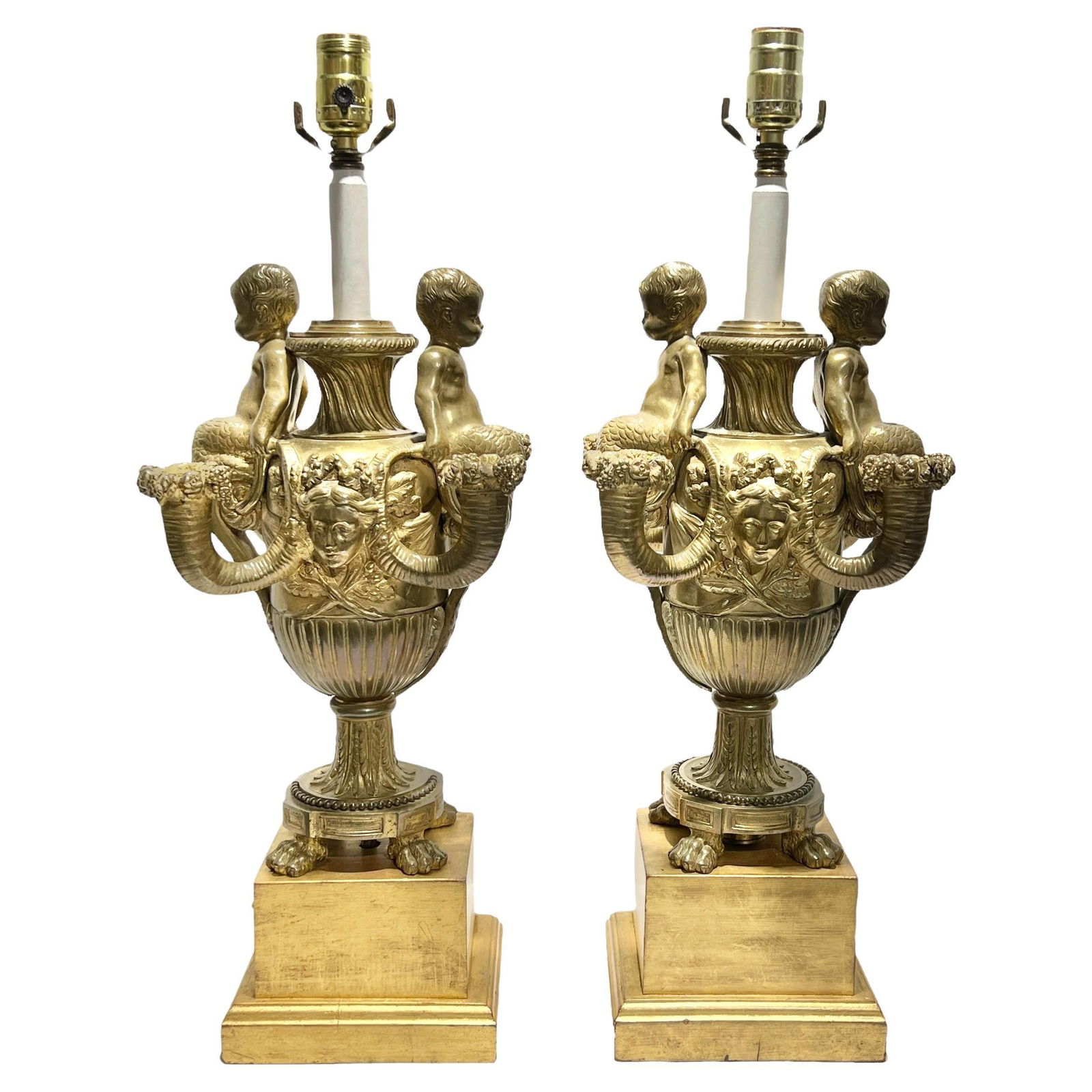 Set of 2 French Gilt Bronze Louis XVI Design Table Lamps 19th Century (1 of 9)