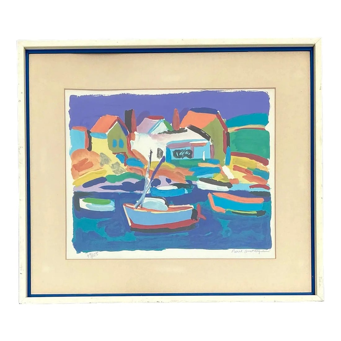 Framed Harbor Sailboats Lithograph Signed Nautical Wall Art (1 of 5)