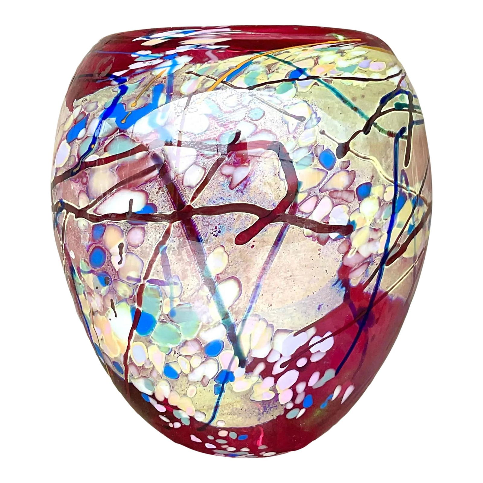 Signed Vintage Boho Bright Pink Blown Glass Vase (1 of 7)