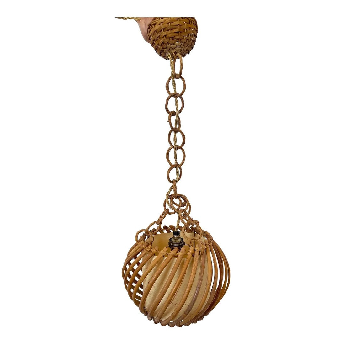 1960s Rattan Pendant Light Attributed to Louis Sognot France (1 of 10)