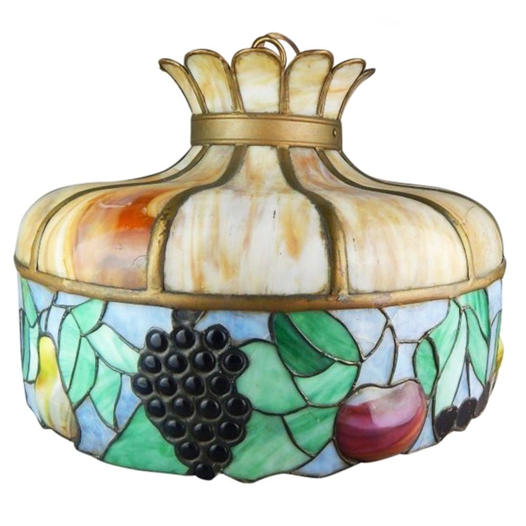 Antique Art Nouveau Leaded Hanging Lamp 1920 Original Vintage Decor (1 of 7)