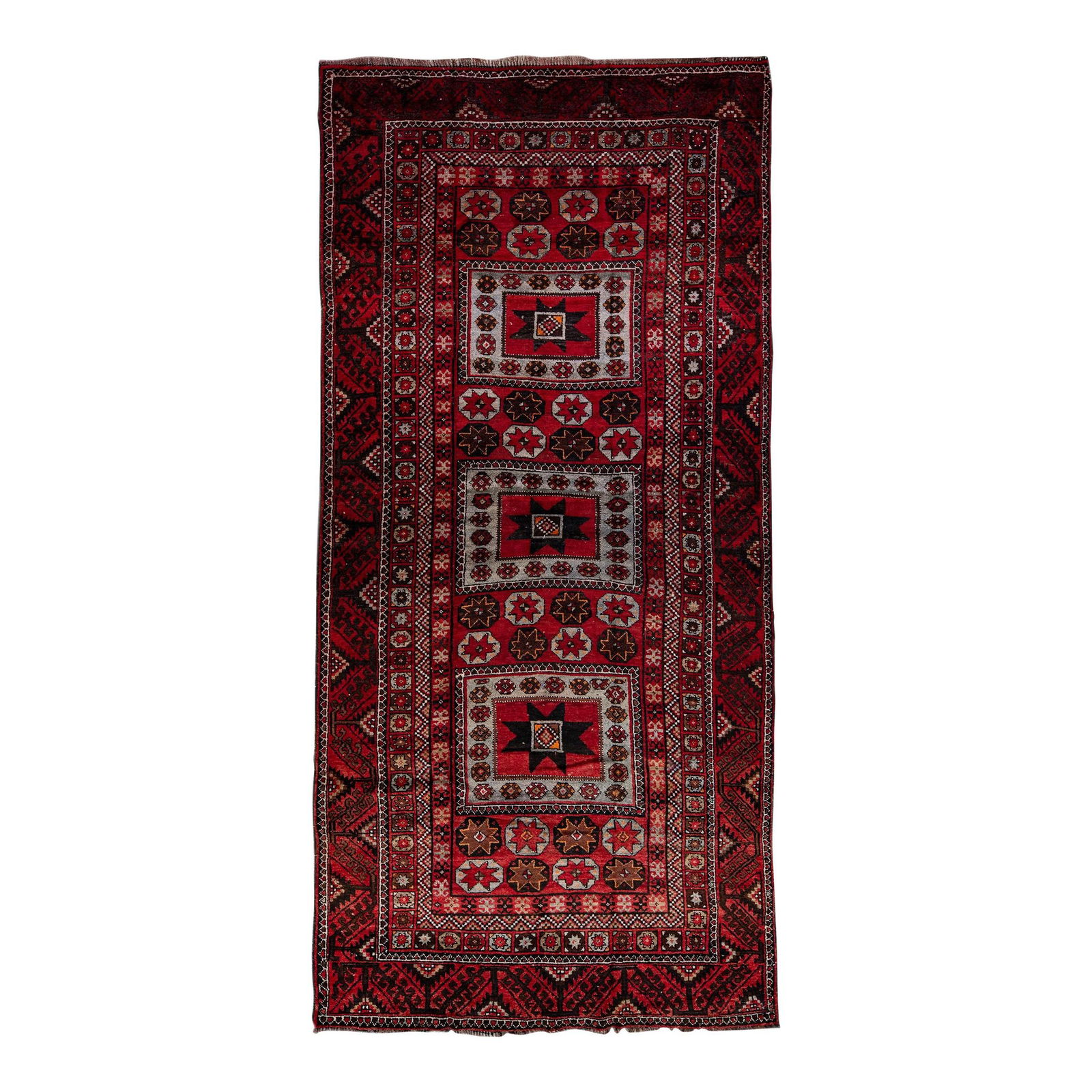 Vintage Handmade Persian Red Wool Rug Geometric Design 5'2" X 11'0" (1 of 10)
