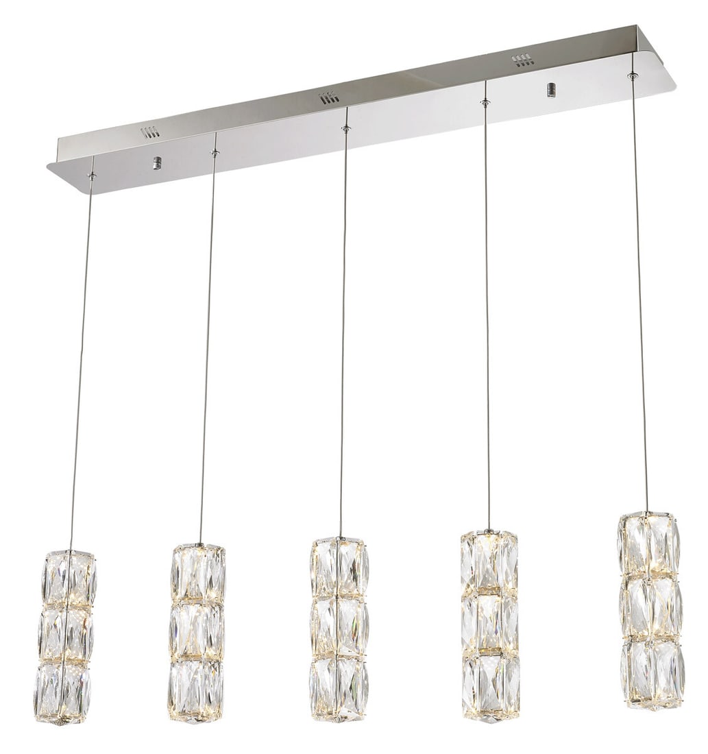 Polaris 5-Light Chrome Pendant Chandelier 36 inch Crystal Modern Design (1 of 6)