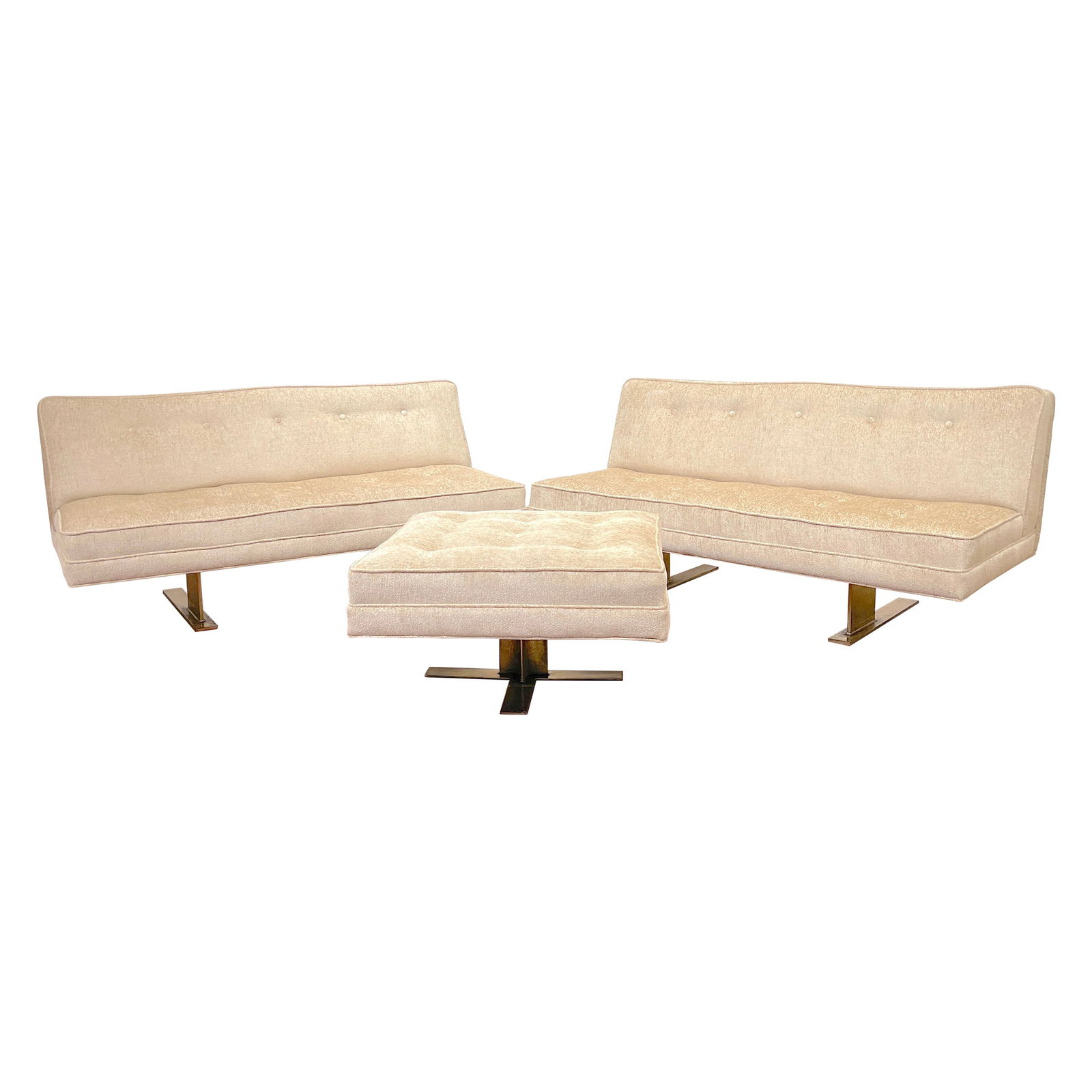 Set of 3 Italian Bronze Mid-Century Sectional Sofas and Ottoman (1 of 18)