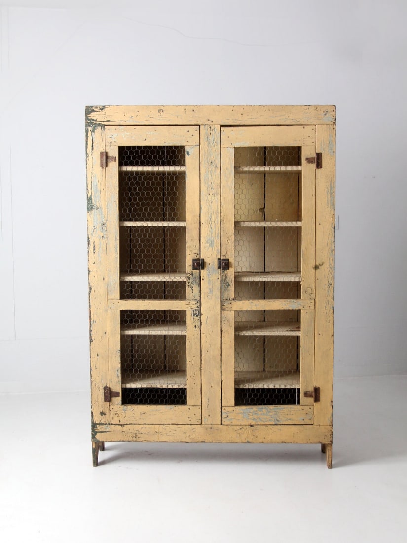 Antique American Farmhouse Cupboard with Double Wire Doors (1 of 13)