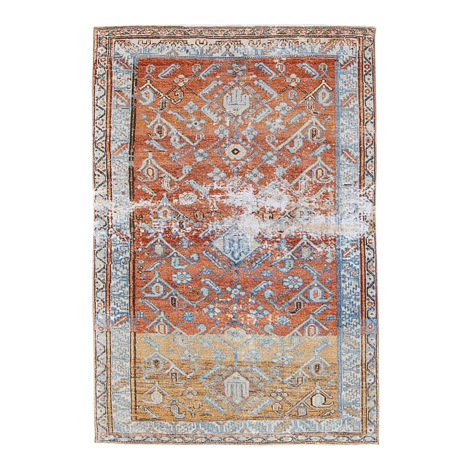 Antique Malayer Hand-Knotted Wool Rug Red Floral Pattern 3'3 x 4'11: Antique Malayer Hand-Knotted Wool Rug Red Floral Pattern 3'3 x 4'11 This exquisite antique Malayer rug features a stunning hand-knotted design in rich red, complemented by a blue frame and elegant bei