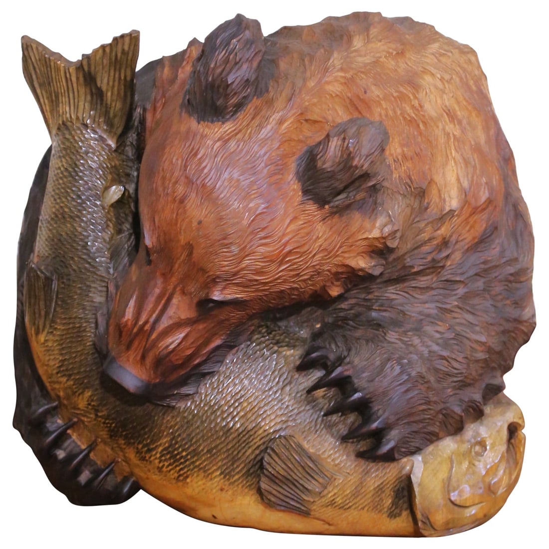 German Black Forest Walnut Wall Carving of Bear with Fish c1880 (1 of 6)