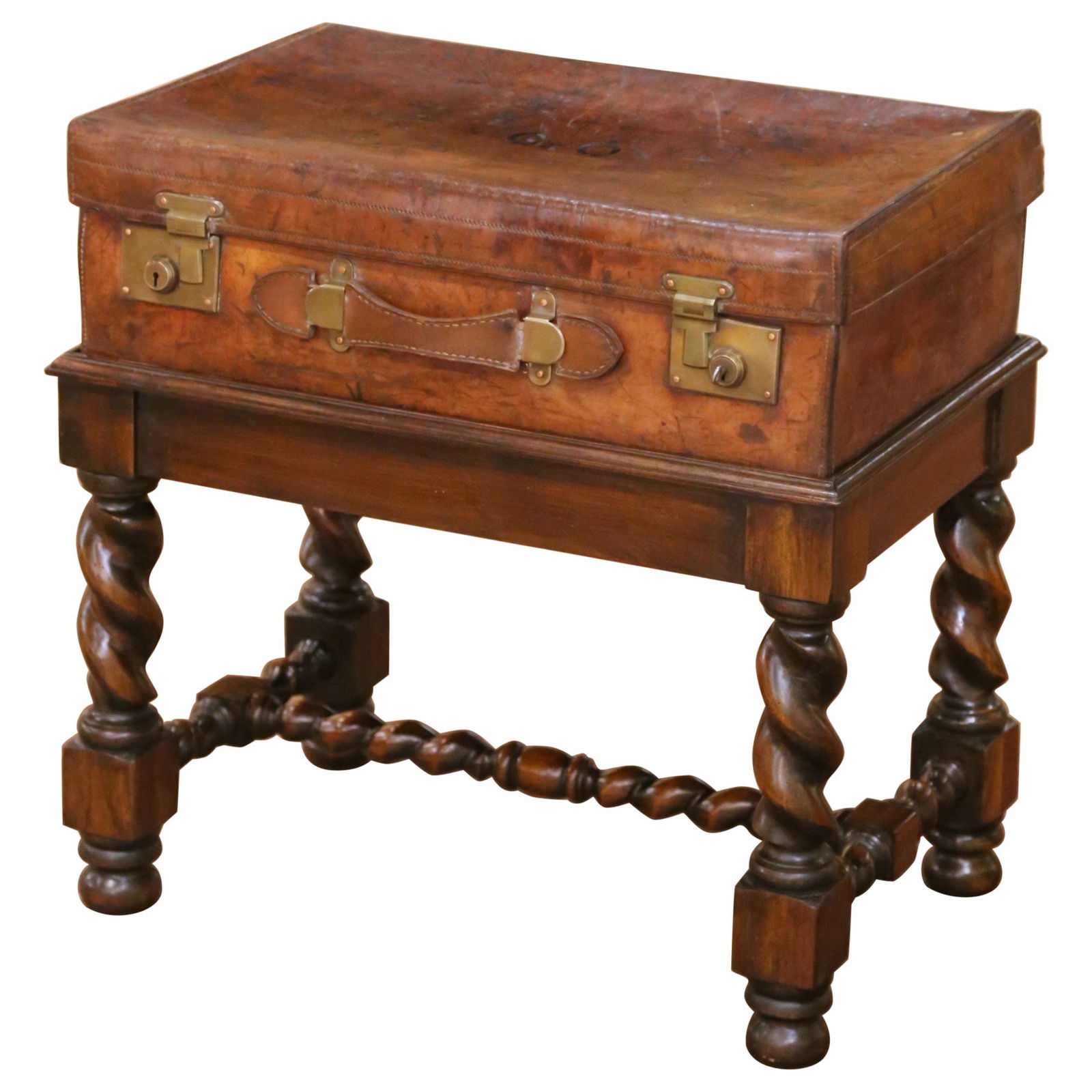 Louis XIII Style Leather Traveling Case Table on Walnut Base Circa 1880 (1 of 13)