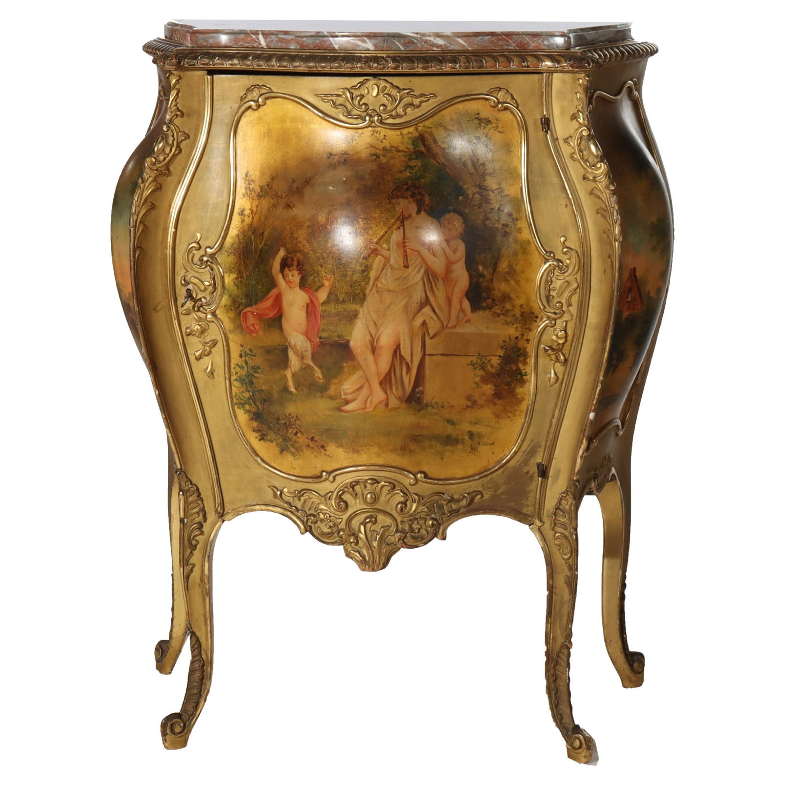 19th Century Antique Gilt Vernis Martin Marble Top Bombay Commode (1 of 12)