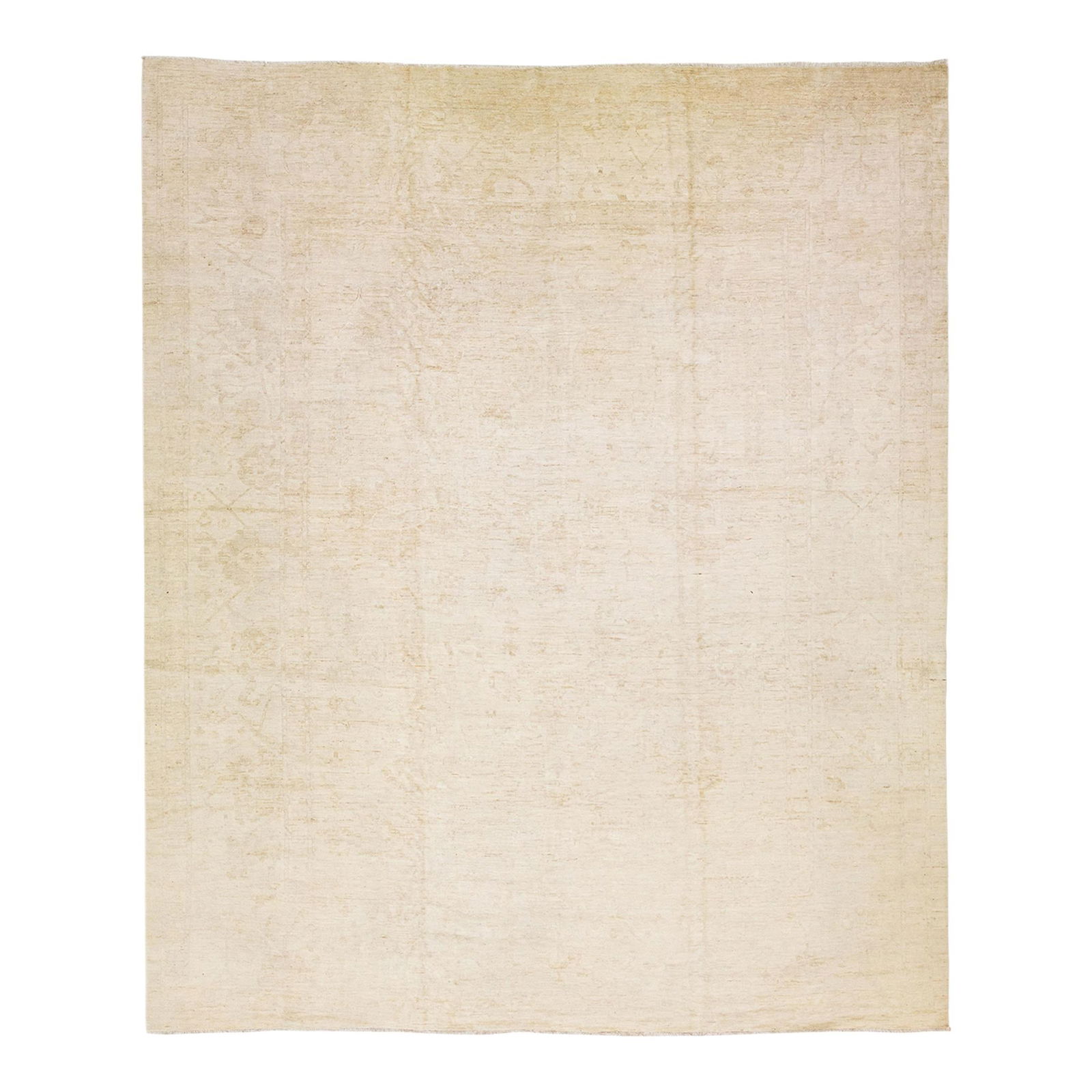 Room Size Modern Oushak Wool Rug 12'2 x 14'5 Beige Floral Design (1 of 7)