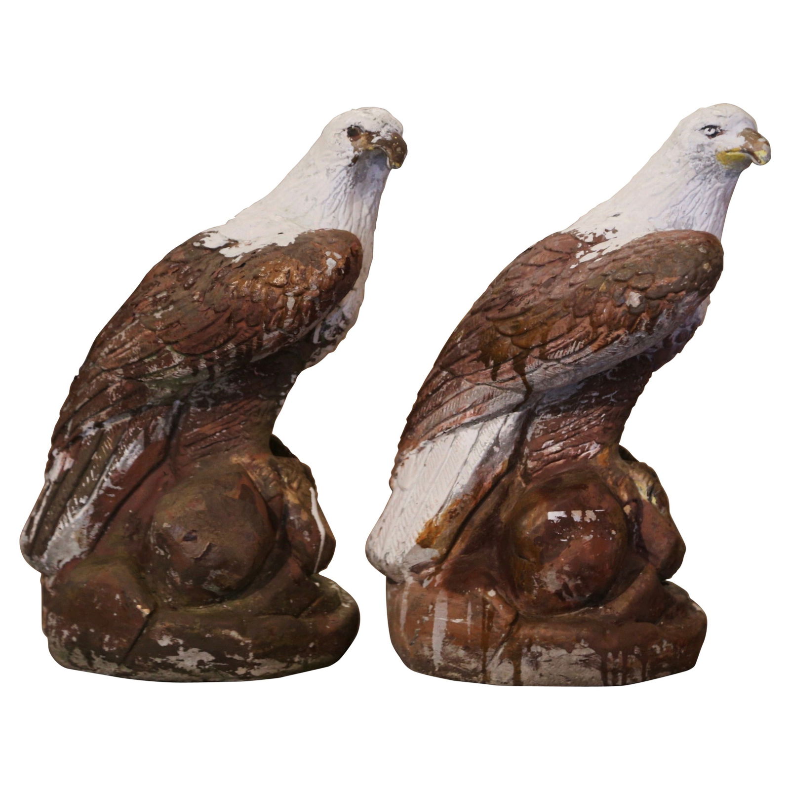 Vintage French Concrete Eagle Sculptures Set of 2 Hand-Carved Patinated (1 of 9)