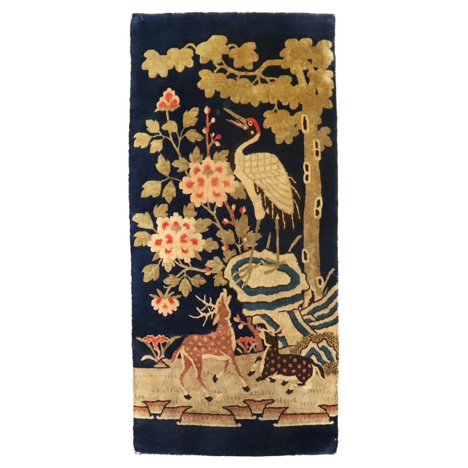 Early 20th Century Hand-Woven Chinese Pictorial Rug Wool Folk Art 27 x 55 (1 of 6)