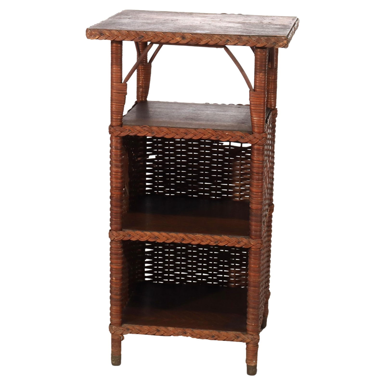 Vintage Heywood Wakefield Oak Wicker Magazine Stand Arts and Crafts C1920 (1 of 8)