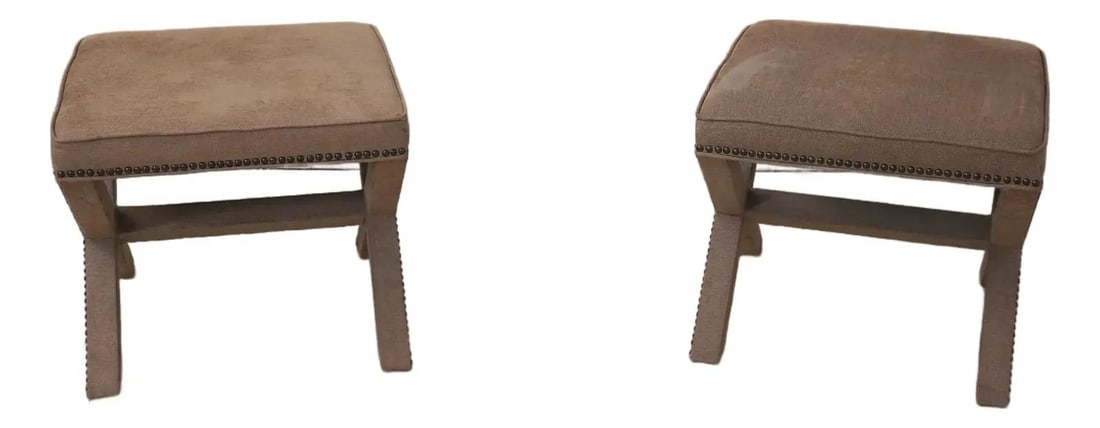 Beige Safavieh Modern X Form Upholstered Bench Stools Pair (1 of 10)
