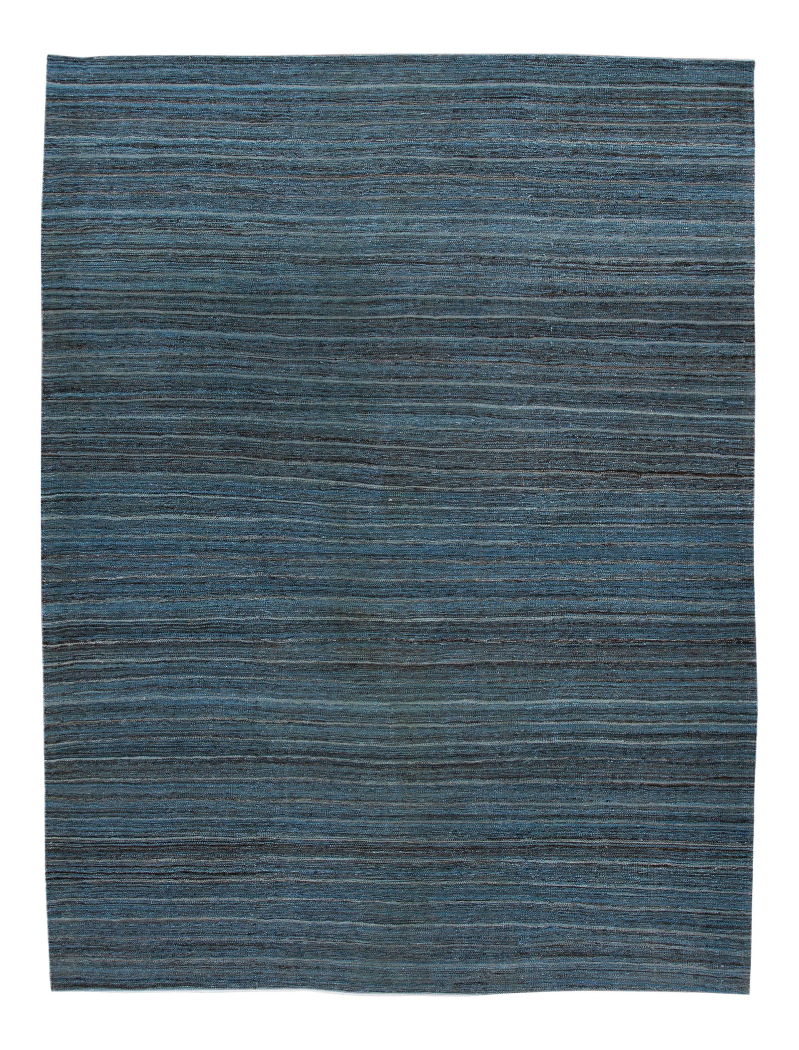 Blue Hand-Knotted Wool Kilim Rug 9' x 11'11 Striped Design: Blue Hand-Knotted Wool Kilim Rug 9' x 11'11 Striped Design Enhance your space with this exquisite Blue Modern Flatweave Kilim Striped Wool Rug. Hand-knotted from high-quality wool, this stunning rug f
