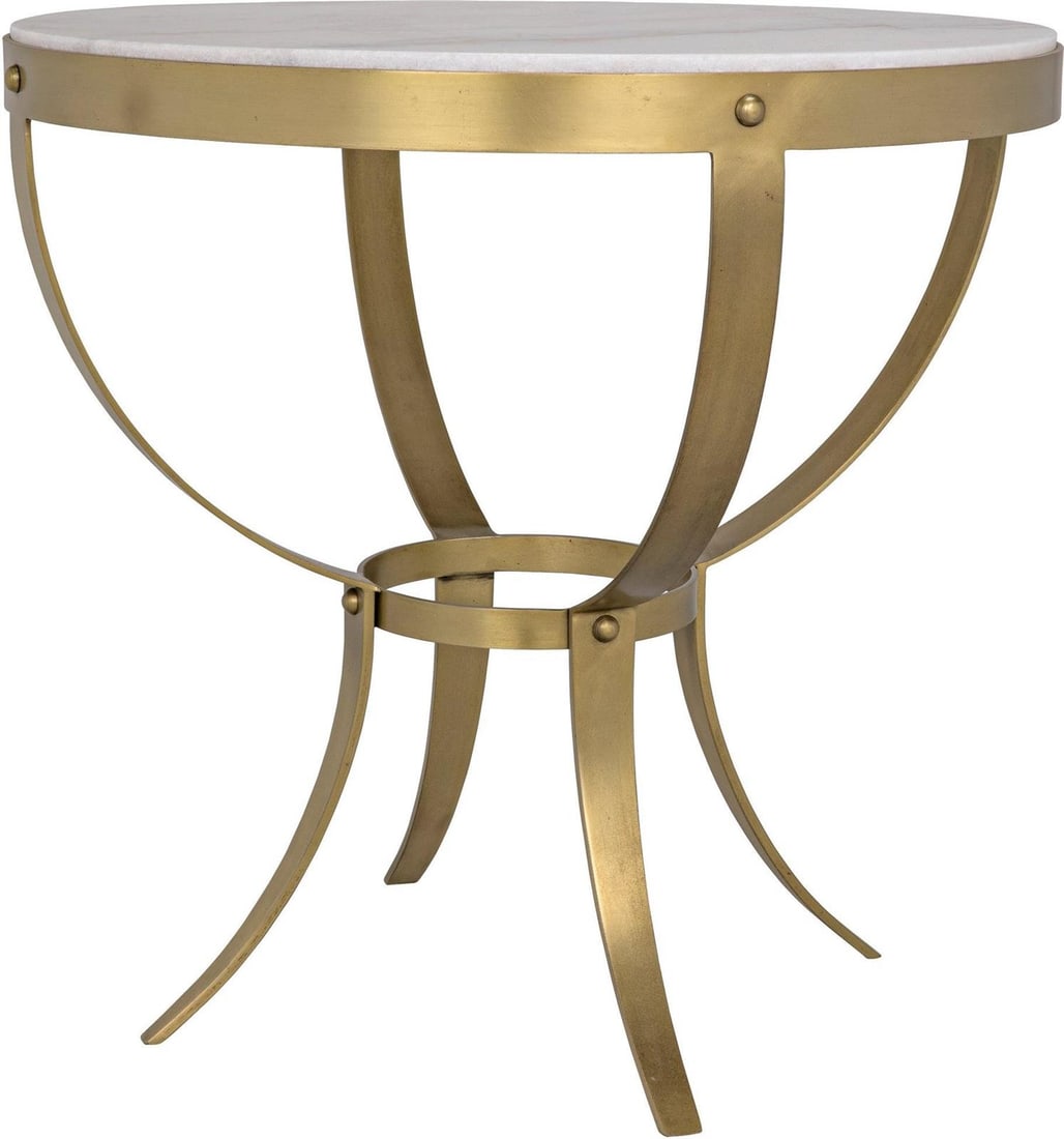 Byron Transitional Side Table with Brass and Bianco Crown Marble: Byron Transitional Side Table with Brass and Bianco Crown Marble The Byron Side Table combines elegance and functionality with its antique brass finish and luxurious Bianco Crown Marble top. This tran