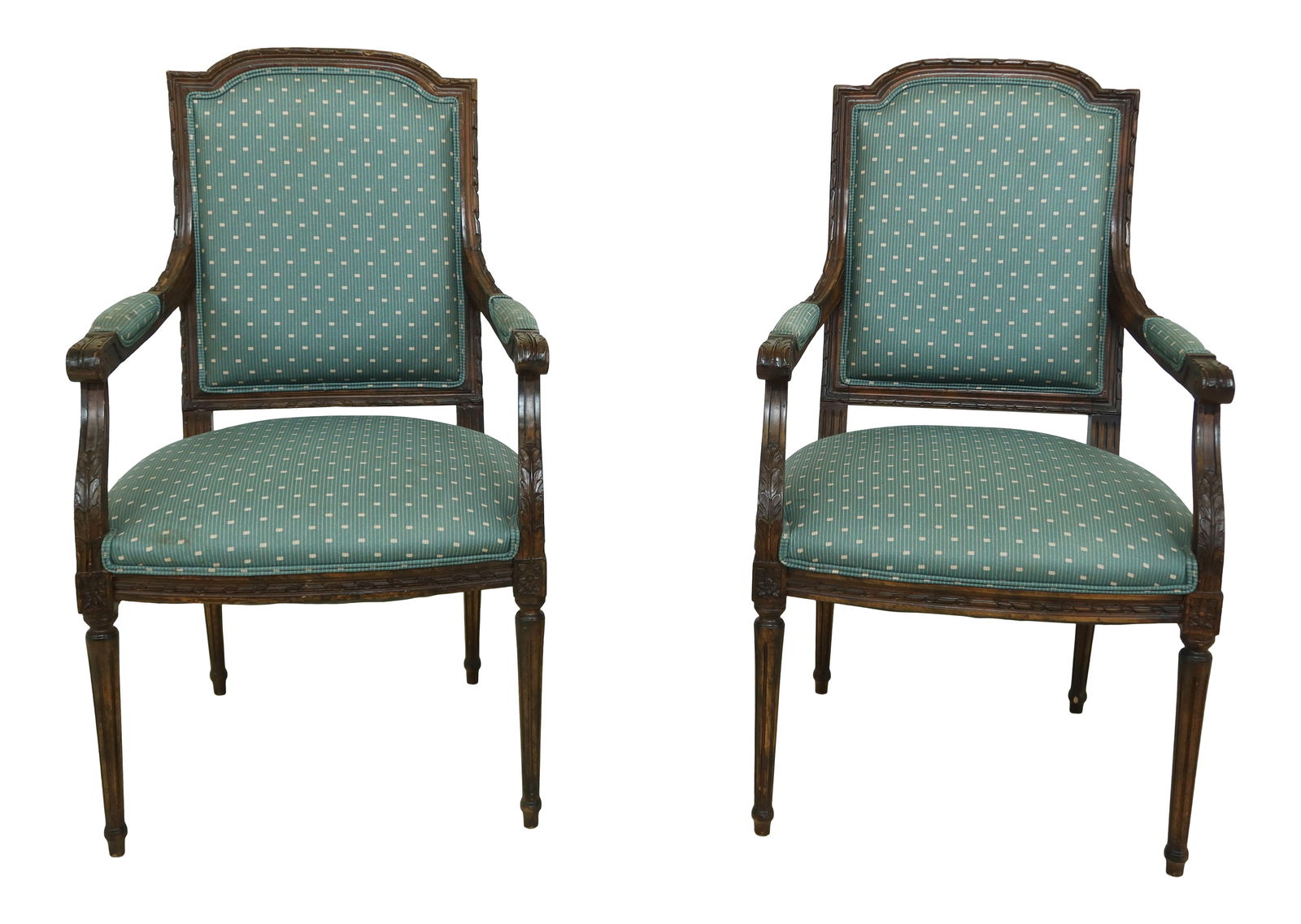 Pair of French Louis XVI Green Upholstered Open Armchairs (1 of 10)