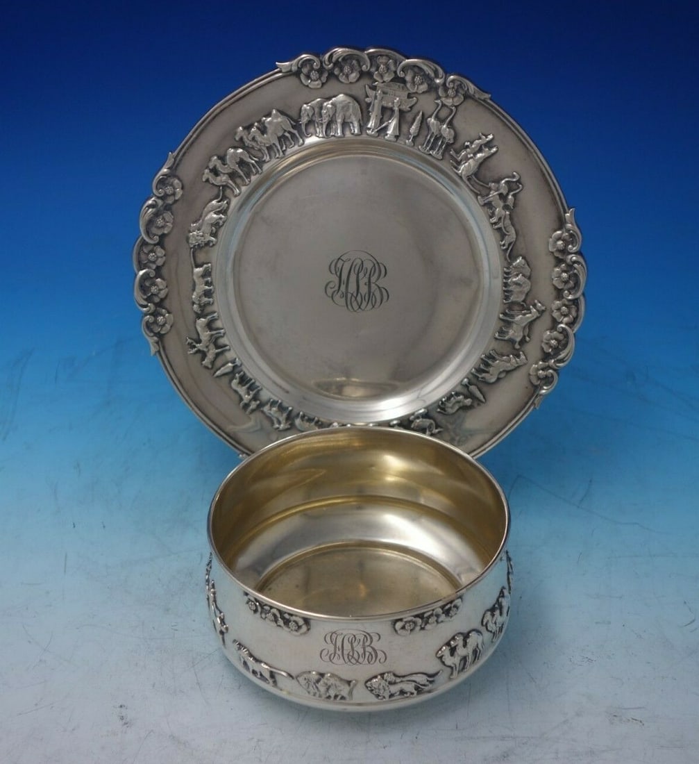 Gorham Noah's Ark Sterling Silver Child's Set 2pc 1910 Monogrammed (1 of 12)