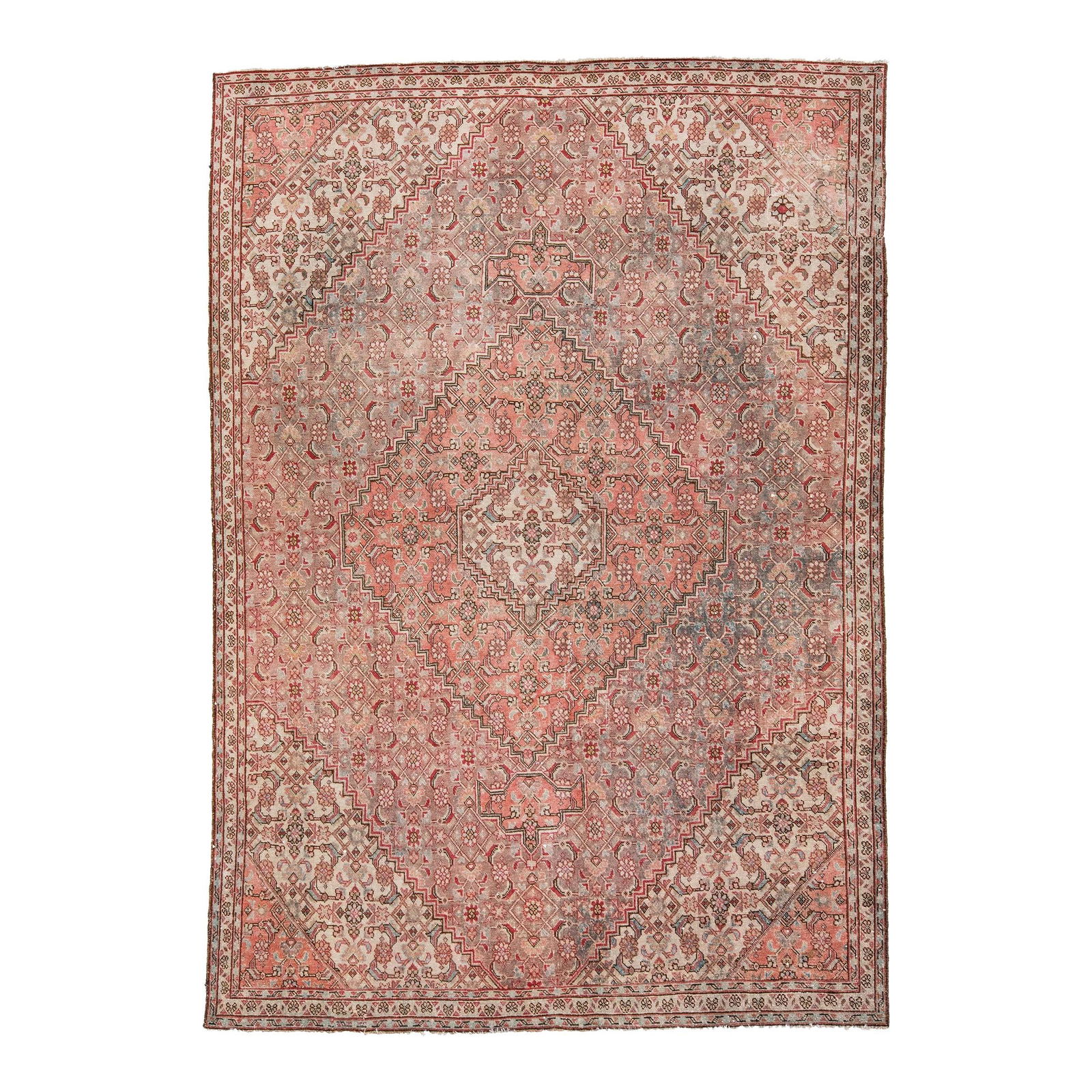 Vintage Persian Tabriz Handmade Floral Peach Wool Rug 6'7 x 8'11: Vintage Persian Tabriz Handmade Floral Peach Wool Rug 6'7 x 8'11 Enhance your living space with this exquisite vintage Persian Tabriz rug, meticulously handmade and featuring a charming shabby chic de