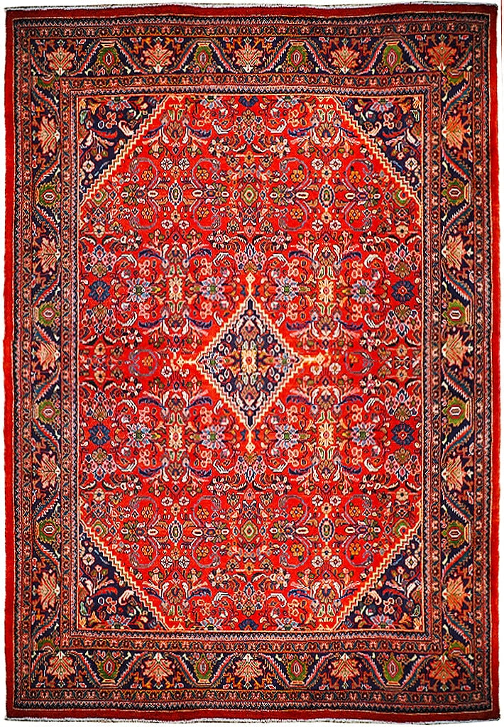 Hand-Knotted 9.9 x 13.3 Dark Orange Persian Sarouk Rug (1 of 6)
