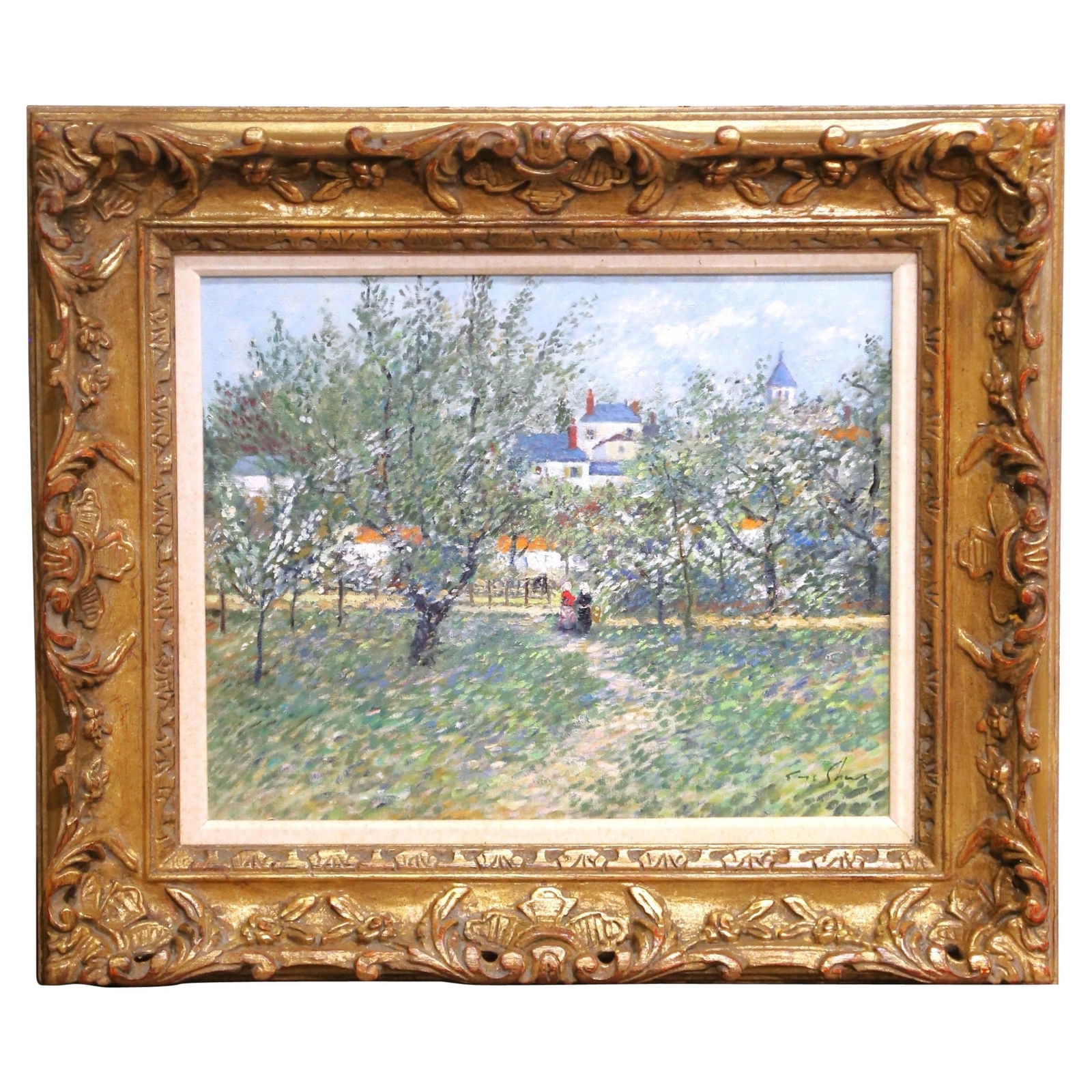 Georges Shawe Oil Landscape Orchard French Post-Impressionist Painting Framed: Georges Shawe Oil Landscape Orchard French Post-Impressionist Painting Framed This Mid-Century French Post-Impressionist oil painting, titled "Orchard," is the work of Franco-American artist Georges S